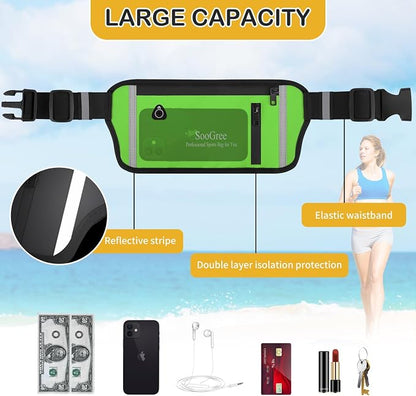 SooGree Men Women Running Belt Fanny Pack, Resistant Waist Pack Money Belt Bag for Hiking Cycling Workout, Gym Phone Holder with Adjustable Strap (GSP1187-Green)