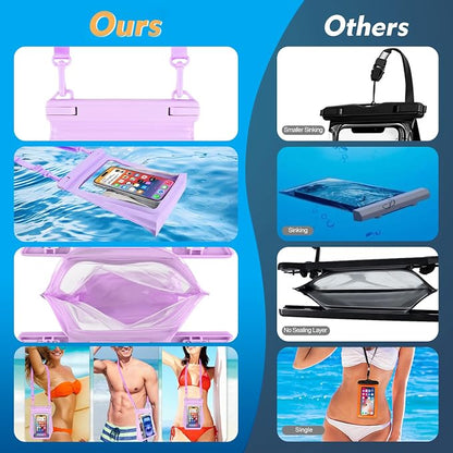 Large Floating Waterproof Phone Pouch, Cell Phone Dry Bag for iPhone 17 16 15 14 13 Pro Max Galaxy Google All Phones, IPX8 Waterproof Bag for Beach Vacation Purple