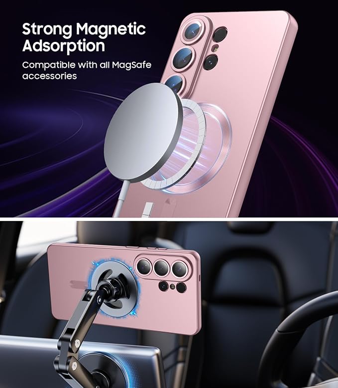 Magnetic for Samsung Galaxy S26 Ultra Case [Compatible with MagSafe][Built-in Camera Lens Protector] Slim Soft Silicone Bumper Shockproof Metallic Luster Phone Case, Rose Gold