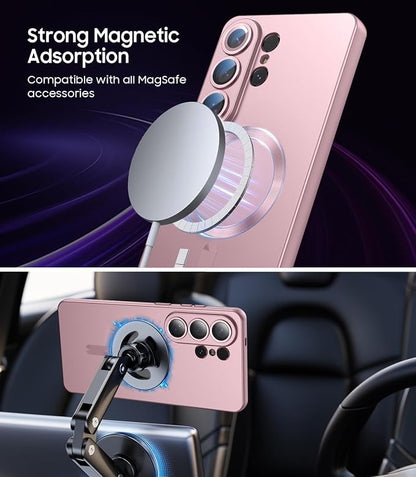 Magnetic for Samsung Galaxy S26 Ultra Case [Compatible with MagSafe][Built-in Camera Lens Protector] Slim Soft Silicone Bumper Shockproof Metallic Luster Phone Case, Rose Gold