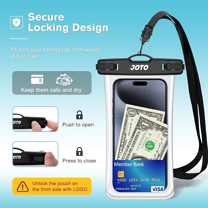 JOTO 2 Pack Waterproof Phone Pouch Case Up to 7", IPX8 Underwater Phone Case Cellphone Dry Bag for iPhone 17/Air 16 15 14 13 12 Pro Max Xs Max XR X 8 7 6S Plus SE/Galaxy S24 S23 S22 -TransparentBlack