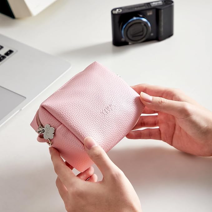 Small Tech Pouch, Waterproof Electronics Travel Case with Carabiner, Compact Cable Organizer Bags & Cases for Chargers, Power Banks, Hard Drives, Earbuds, Cords and Digital Accessories (Pink)