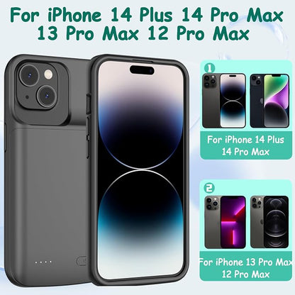 JCK 7000mAh Battery Case for iPhone 14 Plus 14 Pro Max 13 Pro Max 12 Pro Max Ultra Slim Battery Charging Case Rechargeable Anti Fall Protection Charger Cover 6.7'', Support Apple Pay, CarPlay, BX12