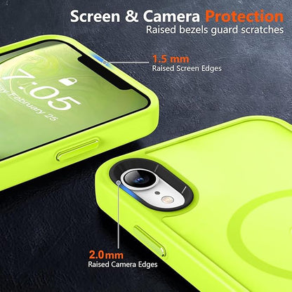 MOCCA Strong Magnetic for iPhone XR Phone Case, [Compatible with Magsafe][Mil-Grade Drop Protection] Slim Thin Translucent Matte Protective Cover Case for iPhone XR Case 6.1'', Fluorescent Green