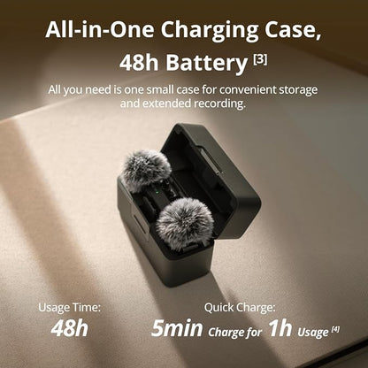 DJI Mic Mini (2 TX + 1 RX + Charging Case), Wireless Lavalier Microphone for iPhone/Camera/Android, Ultralight, Detail-Rich Audio, 48h Use, Noise Cancelling, Automatic Limiting, Vlog, Streaming