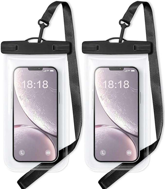 1/2 Pack Waterproof Phone Pouch Compatible with iPhone 17 16 15 Pro Max & Galaxy S24+/S23 7in Waterproof Phone Case with Lanyard, IPX8 Beach Travel Must Haves, Beach Essentials, Black, 2 Pack