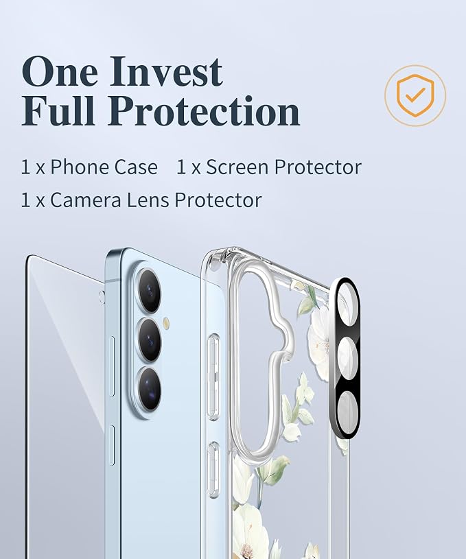 GVIEWIN for Samsung Galaxy S26 Case, Clear Floral Slim Shockproof Protective Women Phone Case, Non-Yellowing, with Screen Protector & Camera Lens Protector for Galaxy S26 6.3", Hibiscus/Green