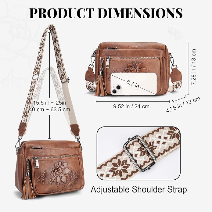 Crossbody Bags for Women Trendy, Vegan Leather Crossbody Purses Travel Shoulder Handbags Embossed Design