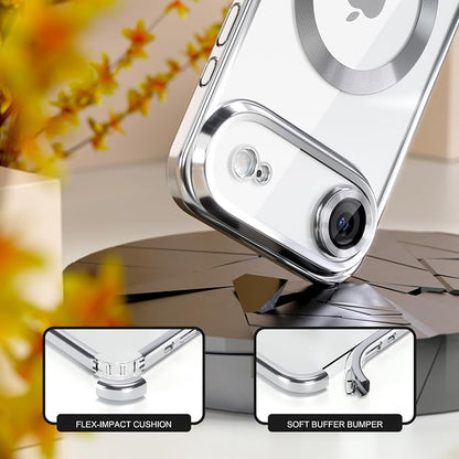 Misea Magnetic for iPhone 17 Air Case Compatible with MagSafe [Never Yellowing] [Military Grade Drop Protection] Full Camera Lens Protector Plating Soft Clear Phone Case for Women, Silver
