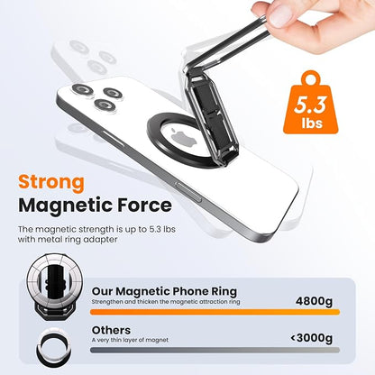 Magnetic Phone Grip & Stand for Desk, Bed & On-the-Go – Compatible with MagSafe – Secure One-Hand Hold, Comfortable Scrolling, Hands-Free Video Calls (Black)