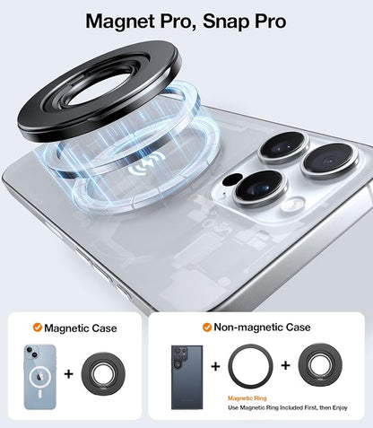 TORRAS Upgrade Gen2.0 (Dual-Ring) Fit for MagSafe Phone Grip Ring Holder, Kickstand Magnetic, Compatible with MagSafe Accessories for iPhone 16/15/14/13/12/11 Samsung, Google, Android, Matte Black