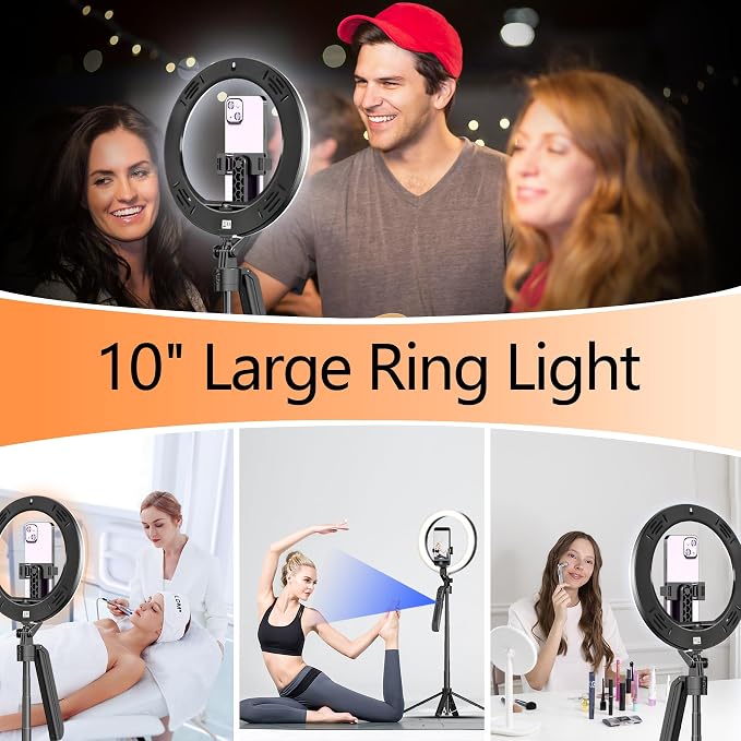 Auto Face Tracking Self Stick Tripod for iPhone with 10" Ring Light Hands-Free 360°Adjustable 70.9 Inch Smart Phone Stand with Remote for Content Creator Vlog Video Recording