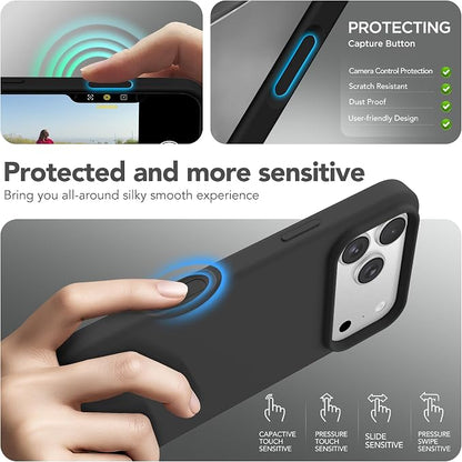 GONEZ Magnetic for iPhone 17 Pro Case, Compatible with MagSafe, [Screen Protector + Camera Lens Protector], Liquid Silicone Anti-Scratch Shockproof Protective Phone Case 6.3 inch, Black