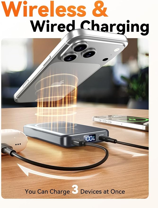 Magnetic Portable Charger, 10000mAh for Magsafe Battery Pack, 20W Fast Charging Power Bank, Travel Essential of Wireless Charger Compatible with iPhone 17/16/15/14/13 Pro/Max/Air/Plus-SpaceGray