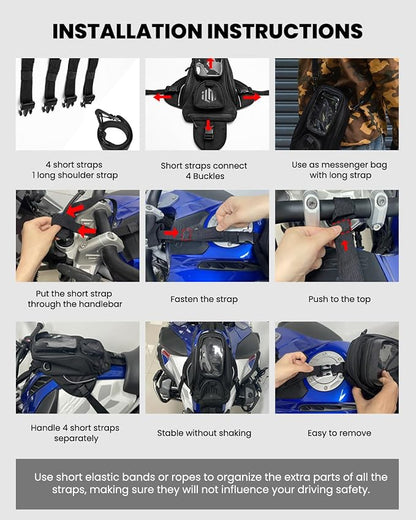 ILM Motorcycle Tank Bag Magnetic 4 Straps Reinforced Fastening Waterproof Touch Screen Phone Pouch Motorbike BT01