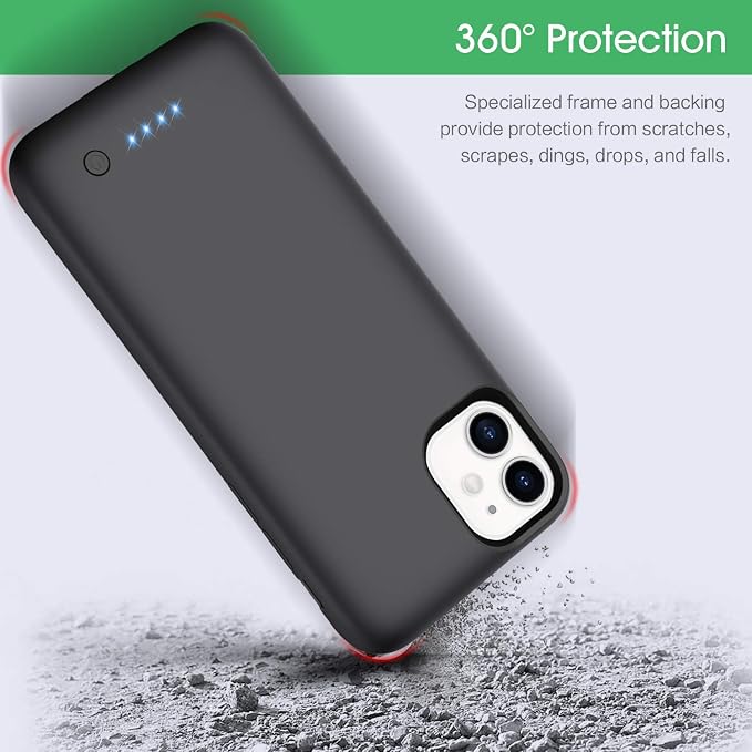 Feob Battery Case for iPhone 11,[2025 Upgraded] 6800 mAh Ultra-Slim Portable Extended Charger Cover for iPhone 11 Charging Case (6.1 Inch)-Black