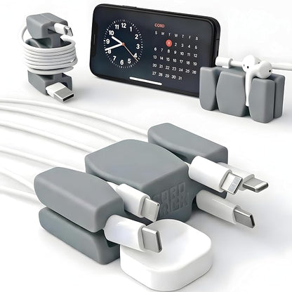 CordBrick Silicone & Steel Weighted Cord Holder for Nightstand. Travel Phone Charger Organizer. Useful iPhone Accessory. Small Gift for Guys, College Students. Tech Gadget for Teens, Men. Gray