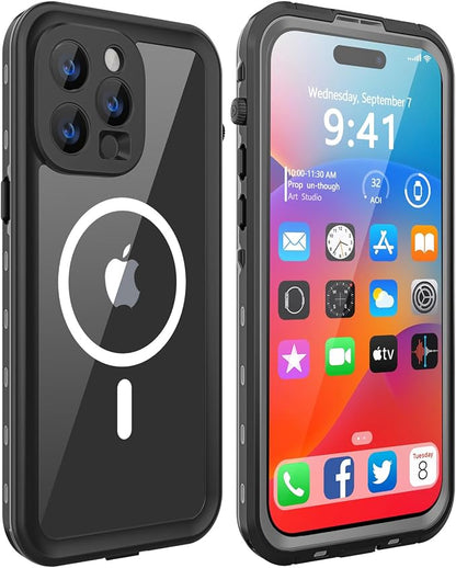 Design for iPhone 14 Pro Max Waterproof Case, Full Body Shockproof Case Dust Proof Phone Case Cover with Screen Protector - Black