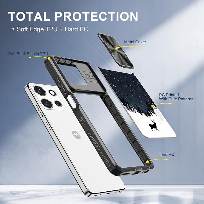 for Motorola Moto G Power 5G 2025 Case with Reindeer in The Winter Forest, Metal Slide Camera Cover, Screen Protector, Anti-Peeping Privacy Safeguard, Camera Lens Protector Phone Case for G Stylus 5G