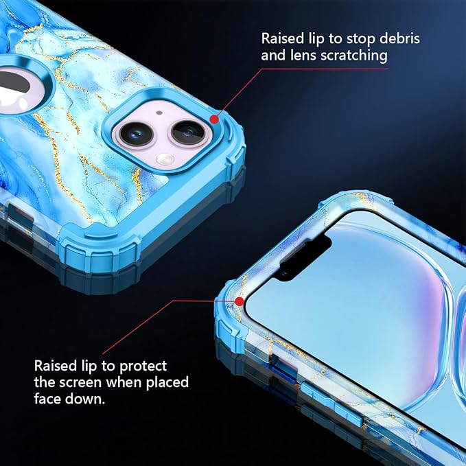 Casetego for iPhone 13 Case,iPhone 14 Case,Three Layer Heavy Duty Sturdy Shockproof Protection Full Rugged Hard PC+Soft TPU Bumper Protective Girls Case for Apple iPhone 13/14 6.1 inch,Sky Blue
