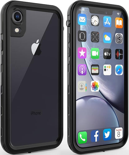 for iPhone XR Waterproof case Life Snowproof Dirtproof Shockproof Cover … (Black/Clear)