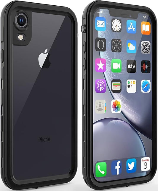 for iPhone XR Waterproof case Life Snowproof Dirtproof Shockproof Cover … (Black/Clear)