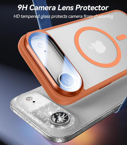 [Upgraded Full Camera Protection] for iPhone Air Case with Camera Cover Stand [Fit for MagSafe][10FT Mil-Grade Protection] Translucent Magnetic Phone Cover for iPhone 17 Air Case, Orange