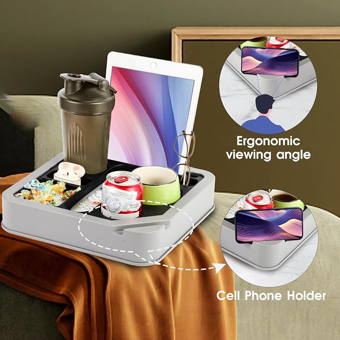Couch Cup Holder Couch Caddy Couch Tray Cup Holder for Couch,Couch Caddy with Cup Holder for Remote Phone Tablet Beverage Snack (Black).