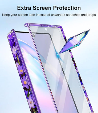 Btscase for Samsung Galaxy Z Fold 6 Case,Built in Front Screen Protector,Gold Glitter Marble Pattern Hard PC Slim Shockproof Full Body Drop Protective Case for Galaxy Z Fold 6 5G, Bright Purple
