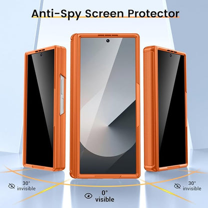 VEGO for Samsung Fold 6 Case with Hinge Protection&Screen Protector,Orange | Slide Camera Cover[Adjustable Stand] Military-Grade Drop Protection Hard Privacy Phone Case for Galaxy Z Fold 6 2024