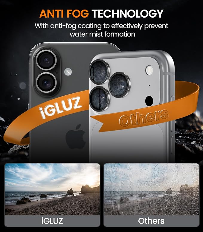 iGluz 2 Pack Anti-Reflection Camera Lens Protector for iPhone 17/16/16 Plus [98% Transmittance][1-Step Installation][Strong Adsorption] 9H Shatterproof Tempered Glass-Black