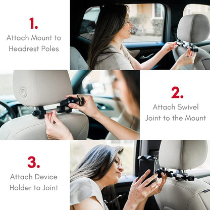 Macally Tablet Holder for Car Headrest - Adjustable iPad Headrest Mount for Car - Super Secure Car iPad Holder Backseat Kids - Fits All 4.7-12.9" Back Seat Devices (iPad Pro/Air/Mini, Nintendo Switch)