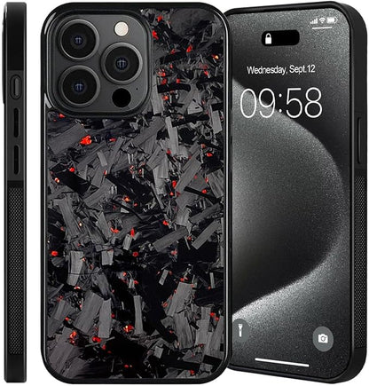 Hexafiber Phone Case,Forged Carbon Fiber Flakes Case,All-Inclusive,Support Wireless Charging,Anti-Slip Sides for iPhone Series (for iPhone 14 Pro Max,Red)