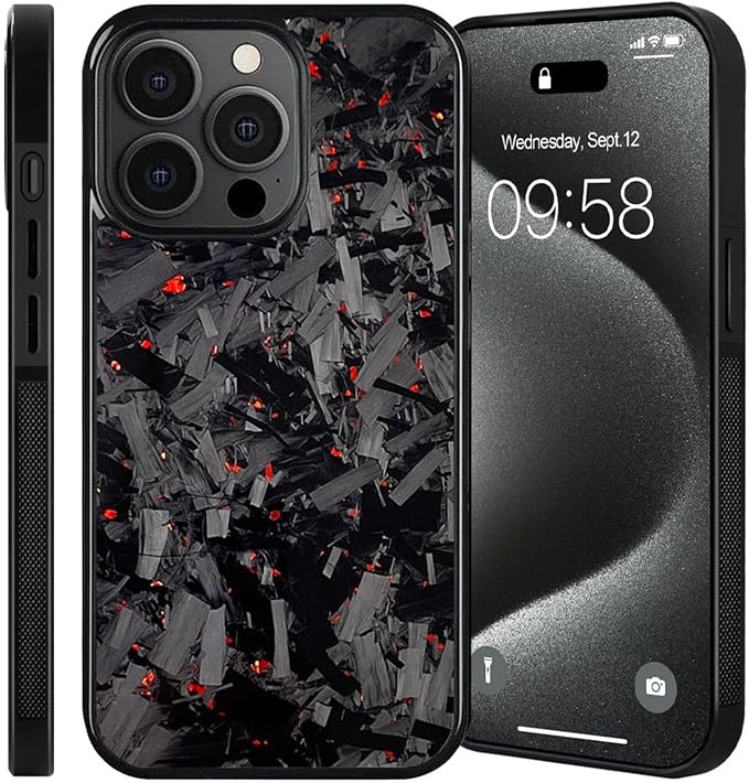 Hexafiber Phone Case,Forged Carbon Fiber Flakes Case,All-Inclusive,Support Wireless Charging,Anti-Slip Sides for iPhone Series (for iPhone 16,Red)
