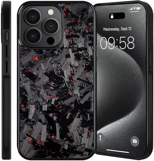 Hexafiber Phone Case,Forged Carbon Fiber Flakes Case,All-Inclusive,Support Wireless Charging,Anti-Slip Sides for iPhone Series (for iPhone 16 Pro Max,Red)