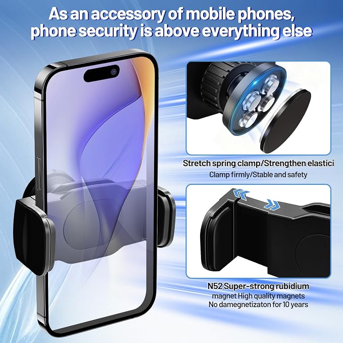 Gym Phone Holder 360 Rotation Golf Cart Phone Mount Magnet Phone Holder for Gym Fit 4.7-7 Inch Smartphone Gym Accessories for Women Men (Curved clamp Head Single Magnetic Suction Type)