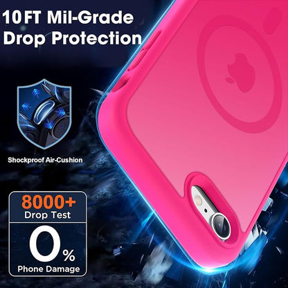 MOCCA Strong Magnetic for iPhone SE Case 2022/iPhone SE 2020 Case/iPhone 7 Case/iPhone 8 Case [Compatible with Magsafe] Slim Thin Translucent Matte Protective Cover Phone Case 4.7'', Hot Pink