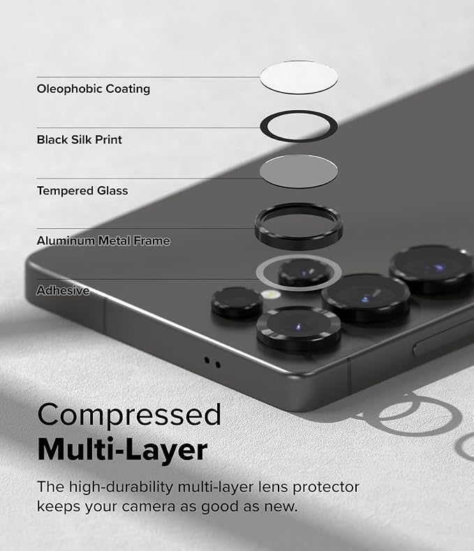 Ringke Camera Lens Frame Glass [Individual Lens Covers] Compatible with Samsung Galaxy S25 Ultra Camera Lens Protector, Tempered Glass Covers and Aluminum Alloy Frames - 2 Pack