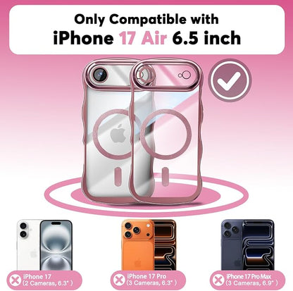 Misscase for iPhone Air Case with Privacy Screen Protector,Compatible with MagSafe,Cute Wave Frame Anti-Scratch Case with Camera Lens Protector Plating Bling Case for iPhone 17 Air Pink