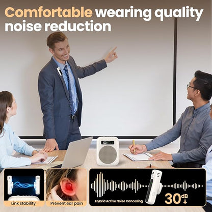 Voice Amplifier with Bluetooth lavalier Microphone, Teacher Bluetooth Amplifier, Portable Voice Amplifier, Clip on Microphone System Bluetooth Speaker - Beige