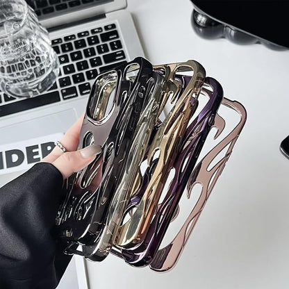 for iPhone 16 Pro Max Fire Hollow Breathable Soft Phone Case, Fashion 3D Flame Pattern Slim Shockproof Protective Soft Cover for iPhone 16 15 14 13 12 Pro Max (Schwarz,12Pro)