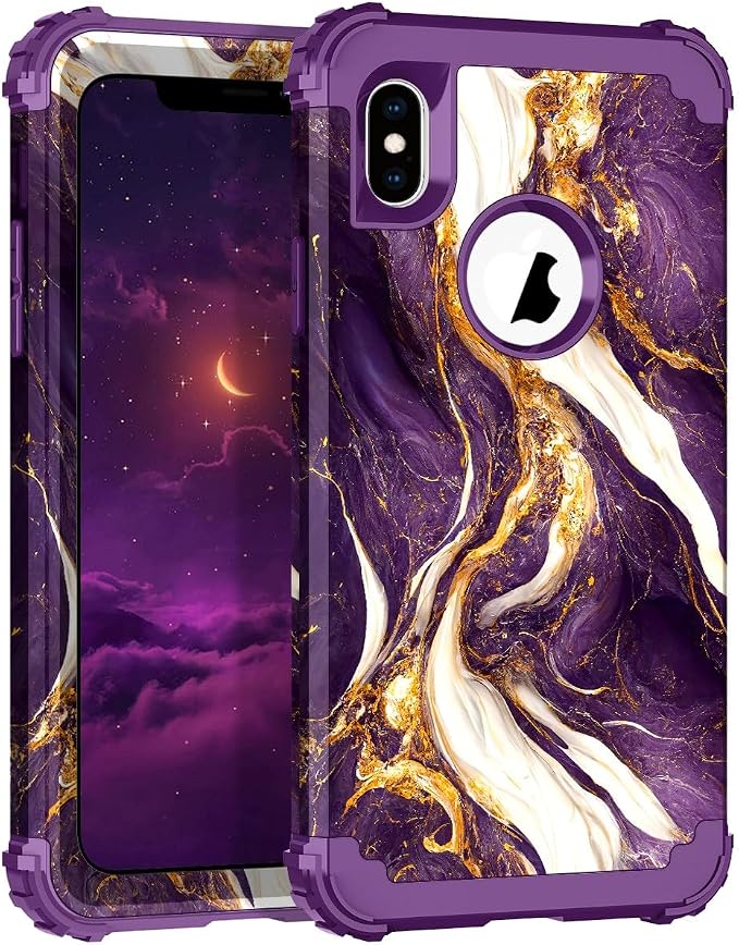 Hocase for iPhone Xs Max Case, Heavy Duty Shockproof Protection Soft Silicone Rubber+Hard Plastic Bumpers Hybrid Protective Case for iPhone Xs Max (6.5") 2018 - Midnight Purple