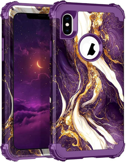 Hocase for iPhone Xs Max Case, Heavy Duty Shockproof Protection Soft Silicone Rubber+Hard Plastic Bumpers Hybrid Protective Case for iPhone Xs Max (6.5") 2018 - Midnight Purple