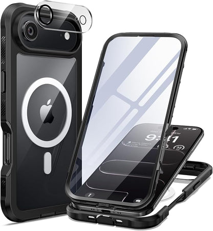 seacosmo for iPhone Air Case, Full Body Bumper with Built-in 9H Tempered Glass Screen and Camera Lens Protector, Compatible with MagSafe, Shockproof 17 Air Phone Case, 6.5", Black