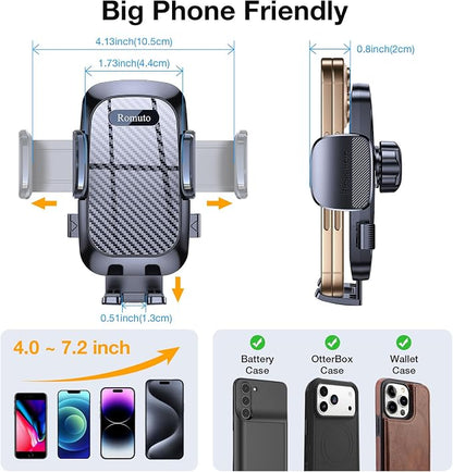 Romuto Phone Holders for Your Car Phone Holder Mount【Super Suction】Cell Phone Mount for Car Accessories for Women Men Windshield/Vent/Dash Truck Stand Desk Mount Clamp Holder for iPhone Samsung Camera