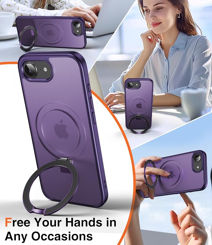 Chicfun 3-in-1 [Magnetic+Kickstand+Ring Holder] for iPhone 17e Case & iPhone 16e case with Stand Compatible with MagSafe, Military Shockproof Protective iPhone 17e Phone Case Kickstand Cover Purple