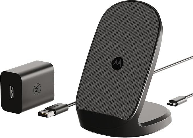 Motorola TurboPower 15W Wireless Stand + 33W Charger + Cable - Charging for Moto G Power 2024/2025, G Stylus 2024/2025, Edge 2023/2024/2025, Razr/Razr Plus 2023/2024/2025, Razr Ultra