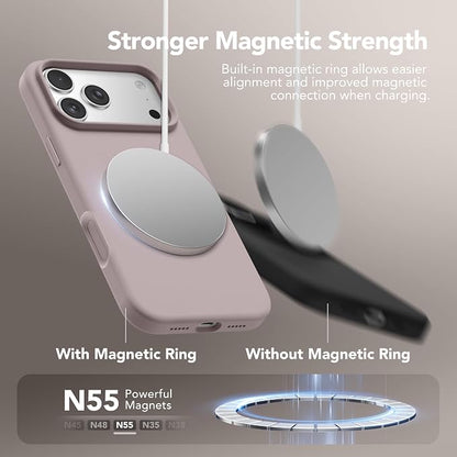 GONEZ Magnetic for iPhone 17 Pro Case, Compatible with MagSafe, [Screen Protector + Camera Lens Protector], Liquid Silicone Anti-Scratch Shockproof Protective Phone Case 6.3 inch, Light Taro