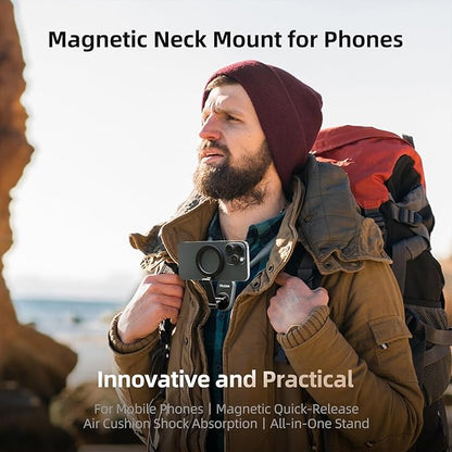 TELESIN Magnetic Neck Mount for Phones, Neck Cell Phone Holder POV/Vlog Selfie Mount Hand Free Phone Neck Holder Chest Stand Strap Video Recording for iPhone 17 16 15 14 13 12 Seires Android Phones