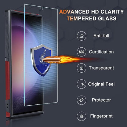 RMOCR Case for Samsung Galaxy S25 Ultra, Full Body Heavy Duty Rugged Shockproof Protective Phone Cover with Lanyard Strap, Tempered Glass Screen Protector and Camera Lens Cover, Red
